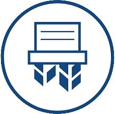 Blue icon of a paper shredder